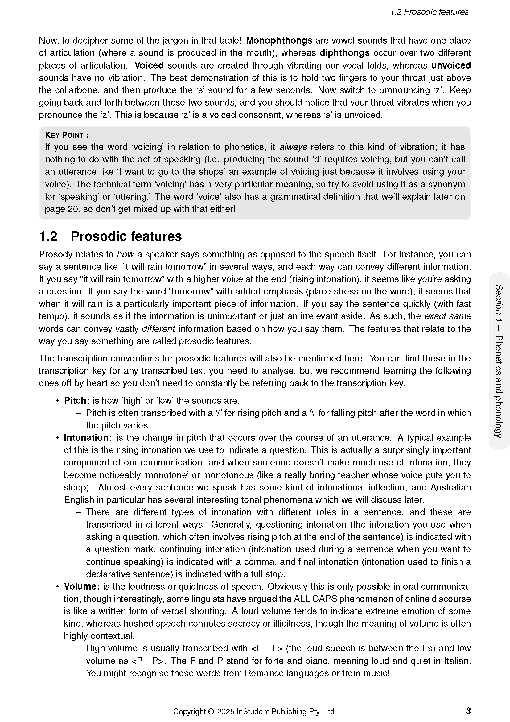 VCE English Language Course Notes by ATAR Notes, open to a page detailing prosodic features and phonetics.