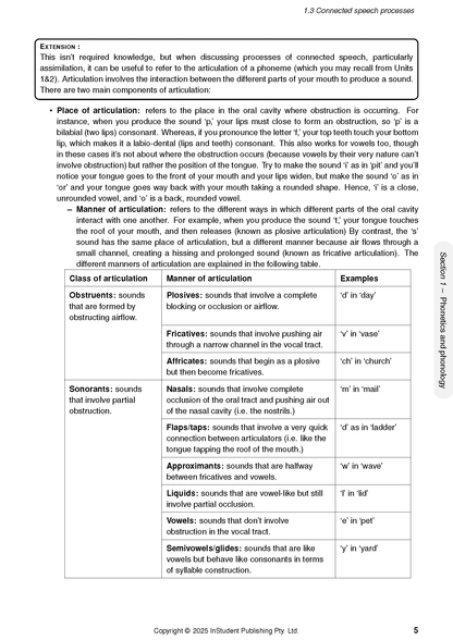 Course Notes by ATAR Notes, showing a page on connected speech processes with text, headings, and a table, page 5.