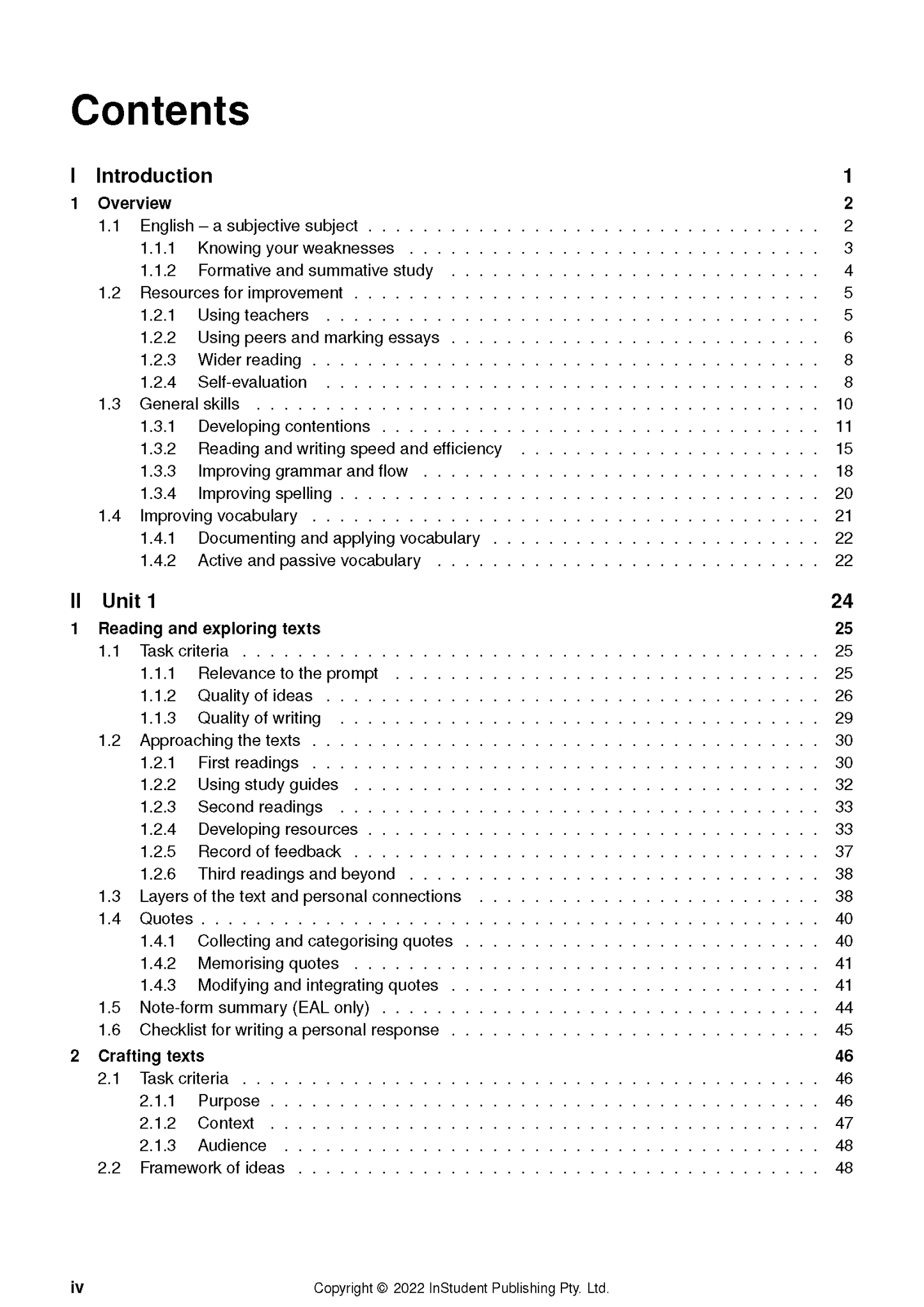 English and EAL Course Notes by ATAR Notes showing the detailed Table of Contents page.