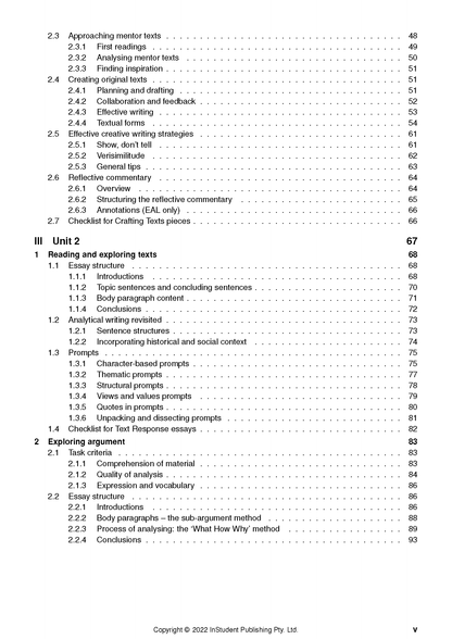 VCE English and EAL Course Notes by ATAR Notes, displaying the table of contents for Units 1 and 2 on white pages with black text.