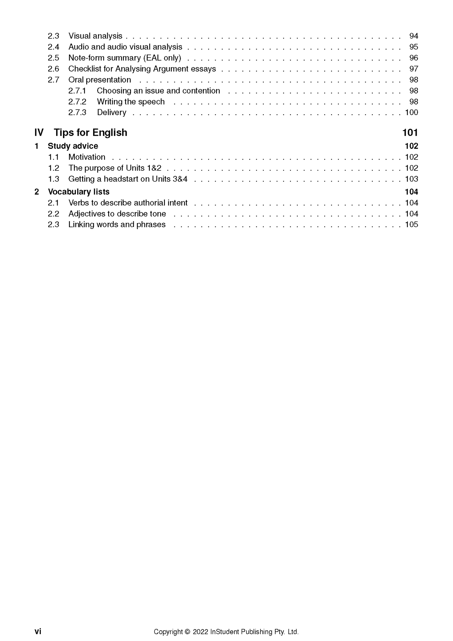 Course notes from ATAR Notes, showing a page with a table of contents detailing sections and page numbers.