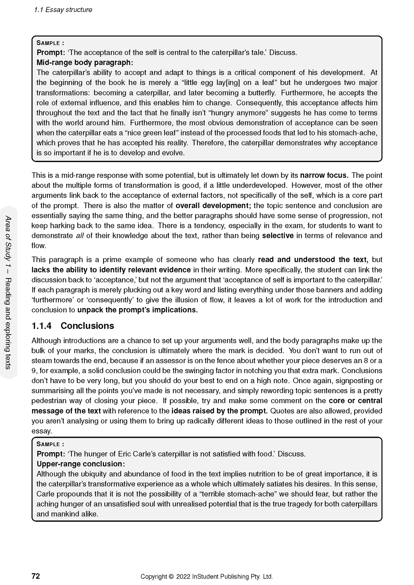 VCE English and EAL Course Notes by ATAR Notes, showing a page on "Essay structure" with sample paragraphs.