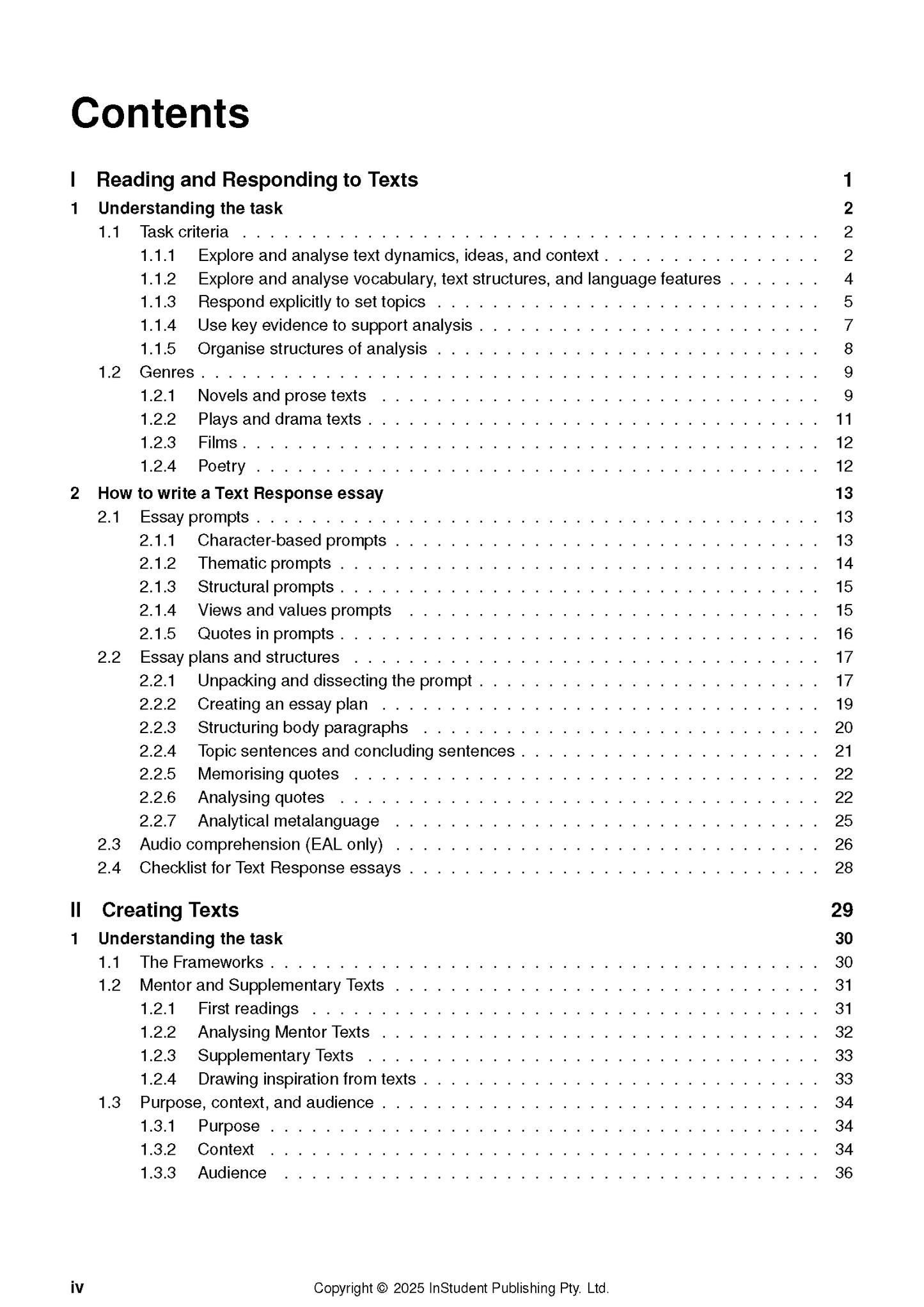 VCE English and EAL Complete Course Notes by ATAR Notes, displaying the detailed table of contents page.