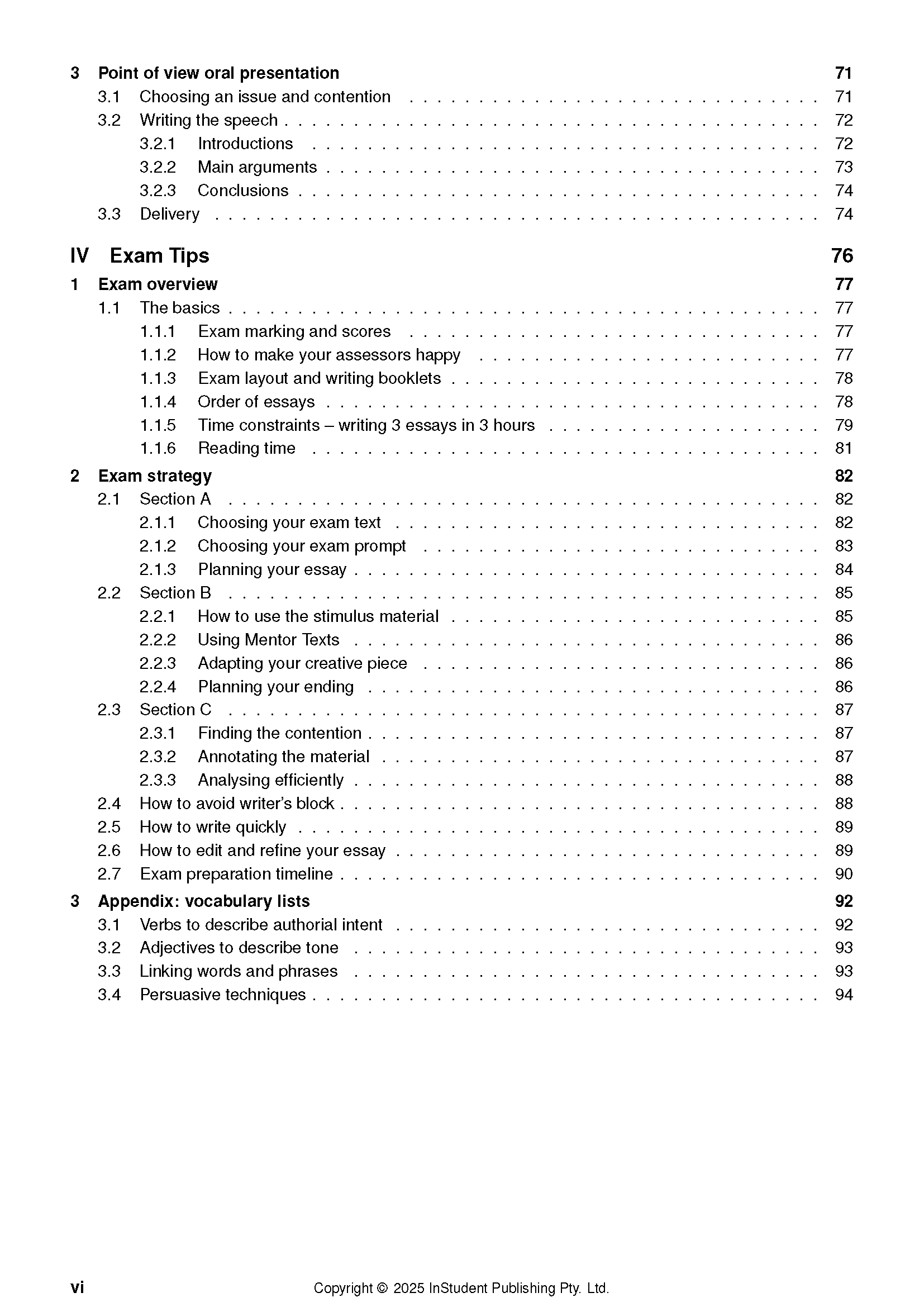 Course Notes by ATAR Notes displaying a detailed table of contents with numbered sections and corresponding page numbers.