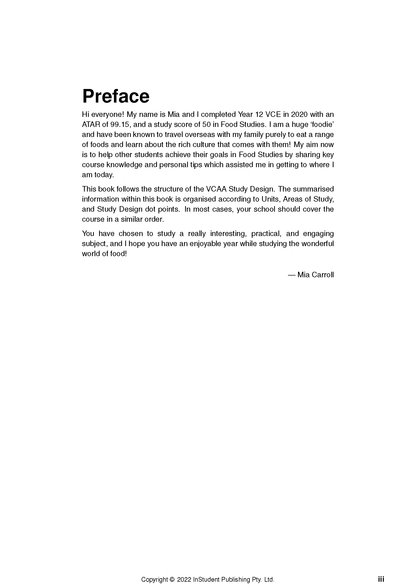 White page of course notes by ATAR Notes, with black text displaying the 'Preface' and copyright details.