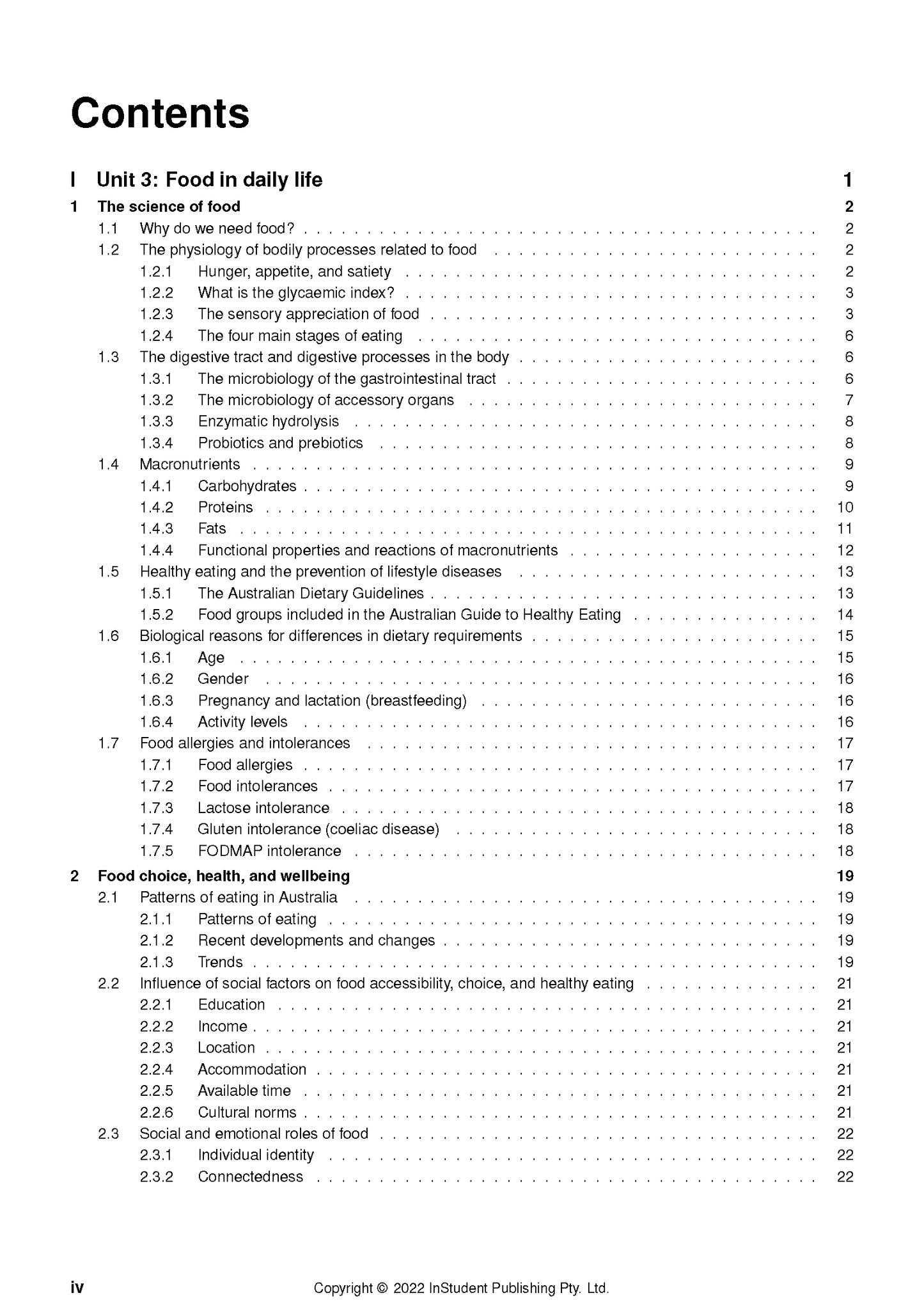 VCE Food Studies course notes by ATAR Notes, table of contents page with black text and page numbers on white background.