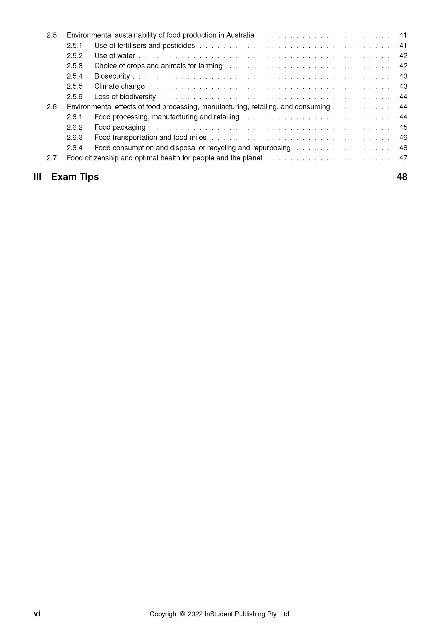Complete VCE Food Studies 3&4 course notes 2024-2026 by ATAR Notes, showing an internal table of contents page with sections and page numbers.