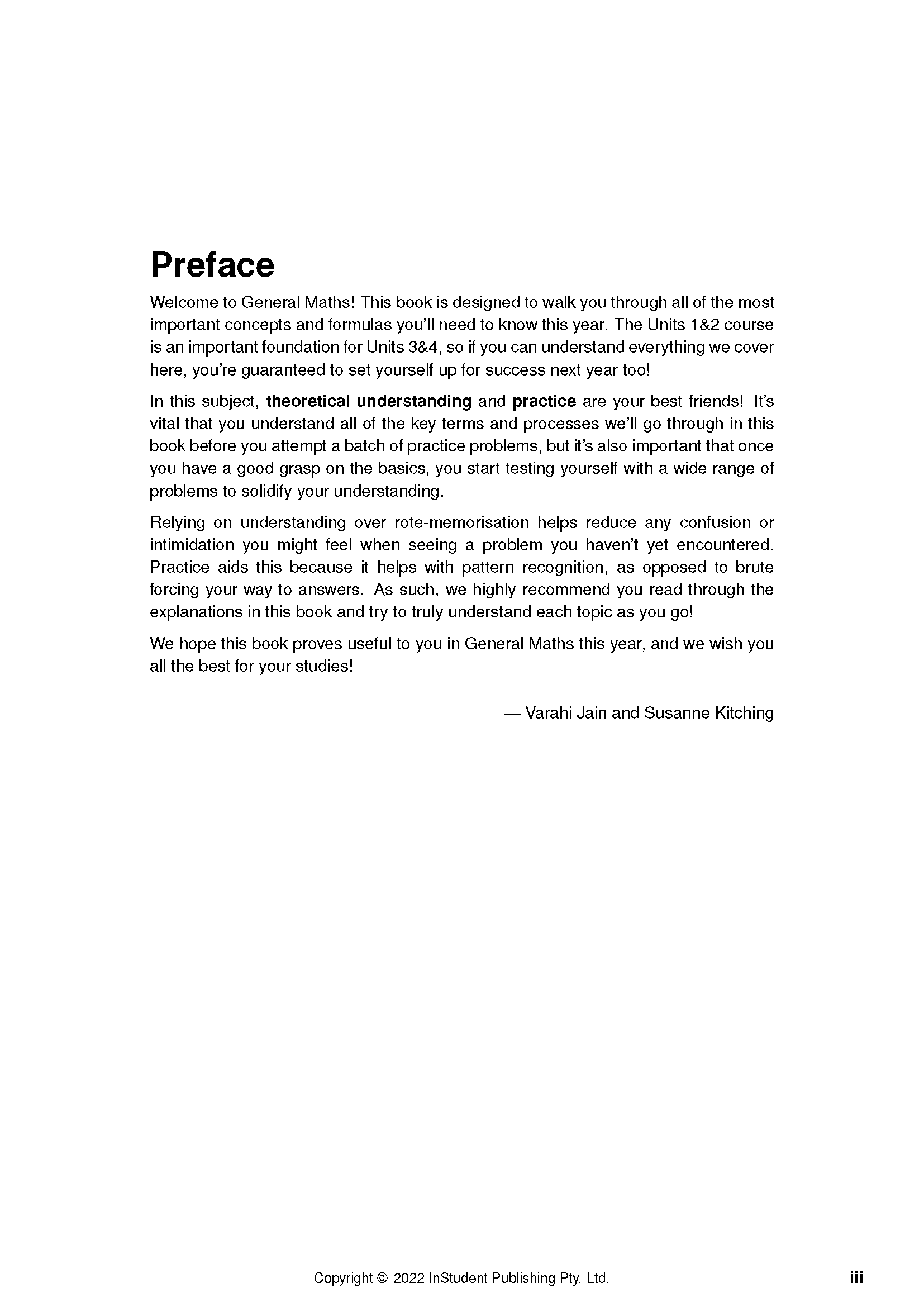 General Maths course notes by ATAR Notes, featuring the Preface page with introductory text and author names.