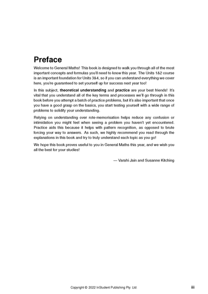 General Maths course notes by ATAR Notes, featuring the Preface page with introductory text and author names.