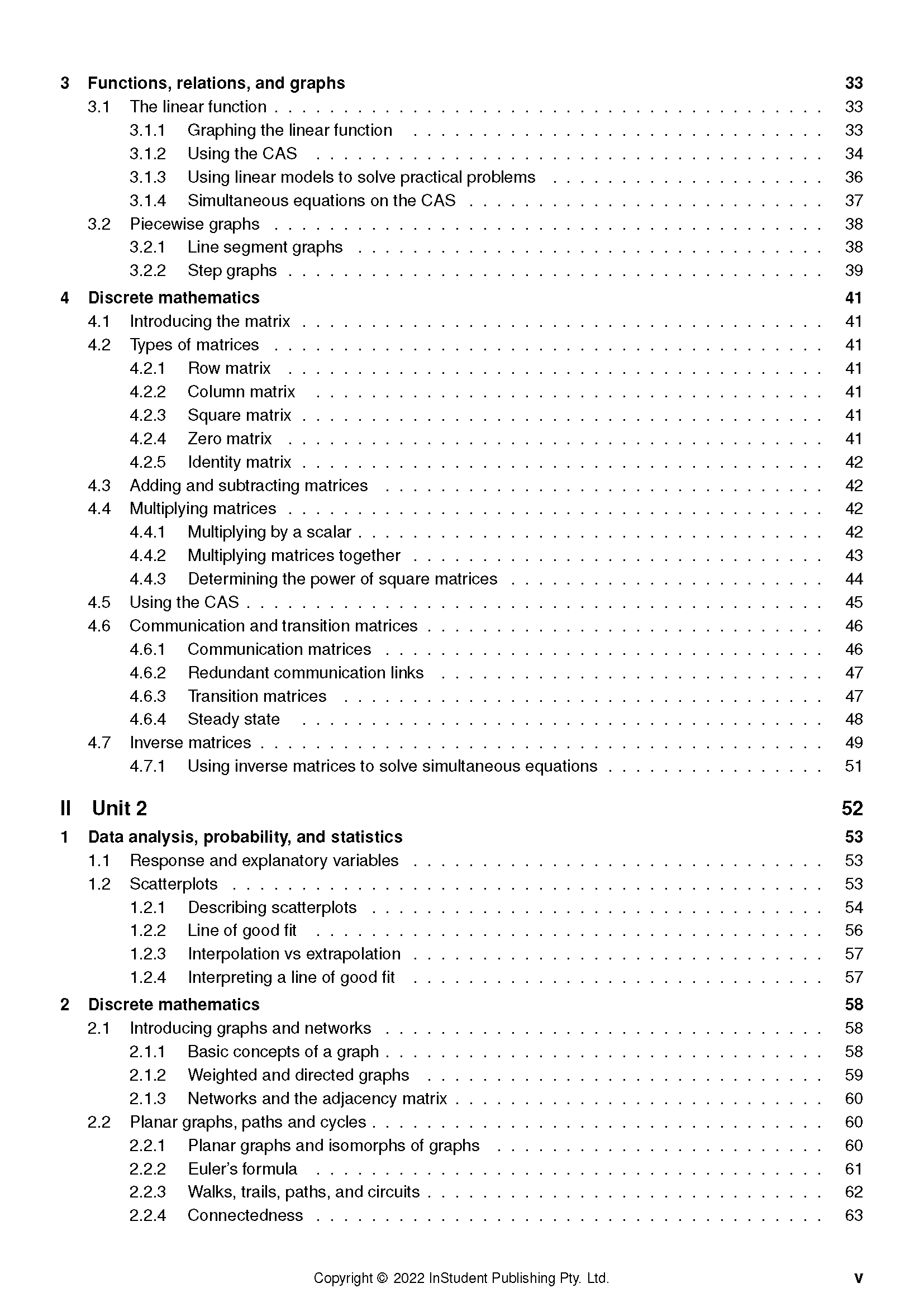 Complete Course Notes VCE General Maths 1&2 by ATAR Notes, displaying a table of contents with chapter titles.