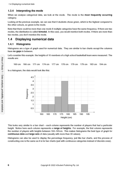 White page of Course Notes by ATAR Notes, showing a histogram graph and text explaining numerical data display.
