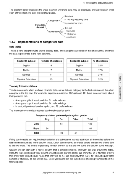 VCE General Maths 3&4 Complete Course Notes by ATAR Notes, showing a page on data distributions with tables and diagrams.