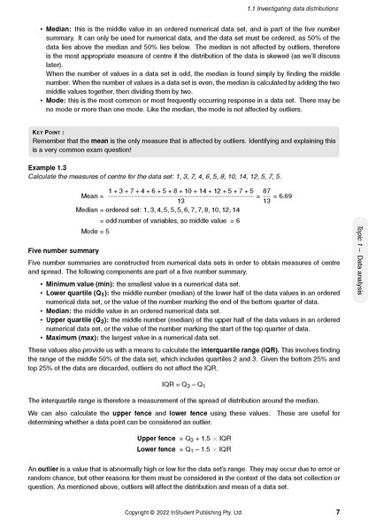 Course notes by ATAR Notes, showing a white page with black text and mathematical formulas on statistics.