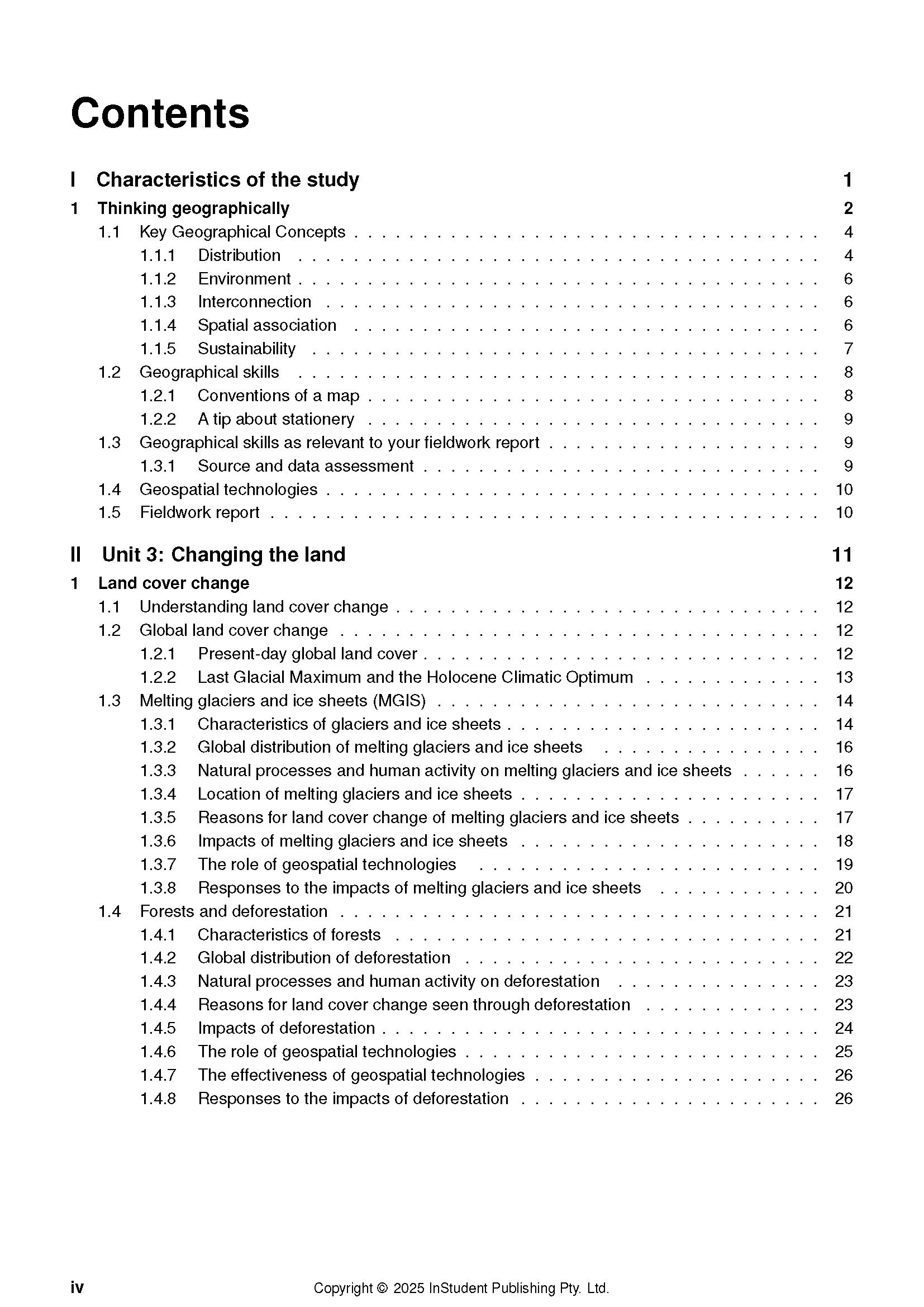 White Course Notes page by ATAR Notes displaying a table of contents with numbered sections and page numbers.