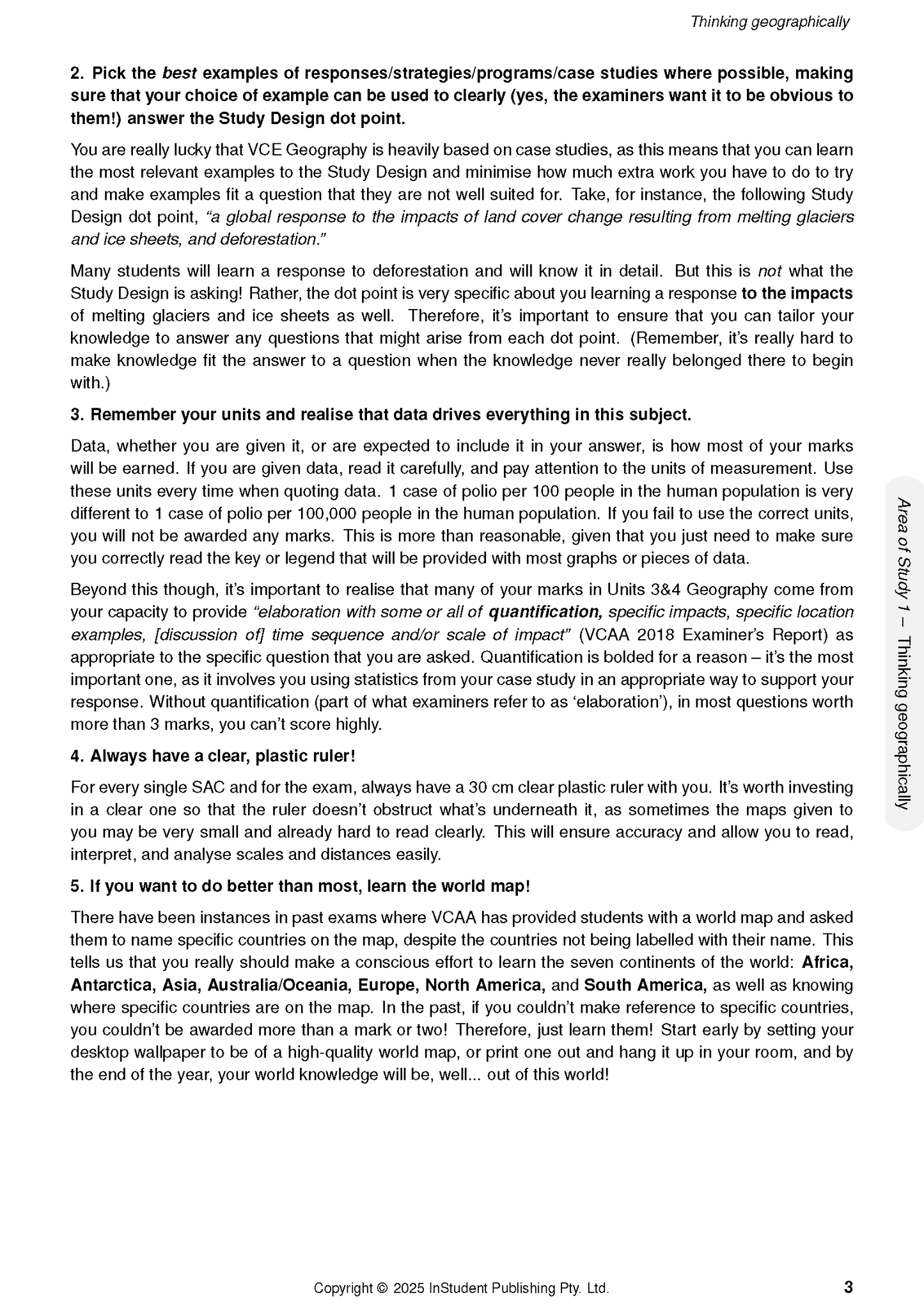 White course notes by ATAR Notes with black text, numbered points, and a "Thinking geographically" sidebar visible.