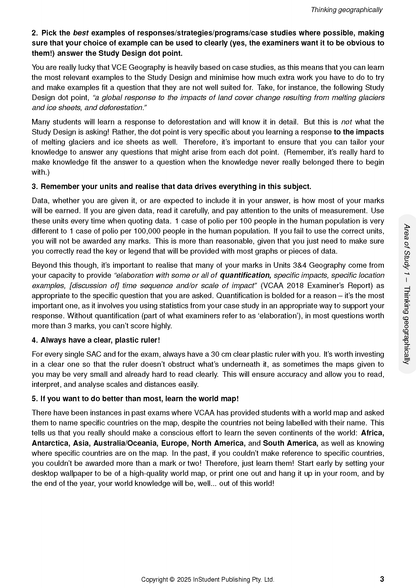 White course notes by ATAR Notes with black text, numbered points, and a "Thinking geographically" sidebar visible.