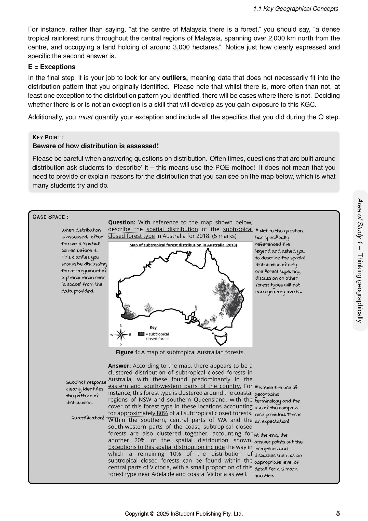 Geography Course Notes by ATAR Notes, displaying text, a map of Australian subtropical forests, and a compass rose.