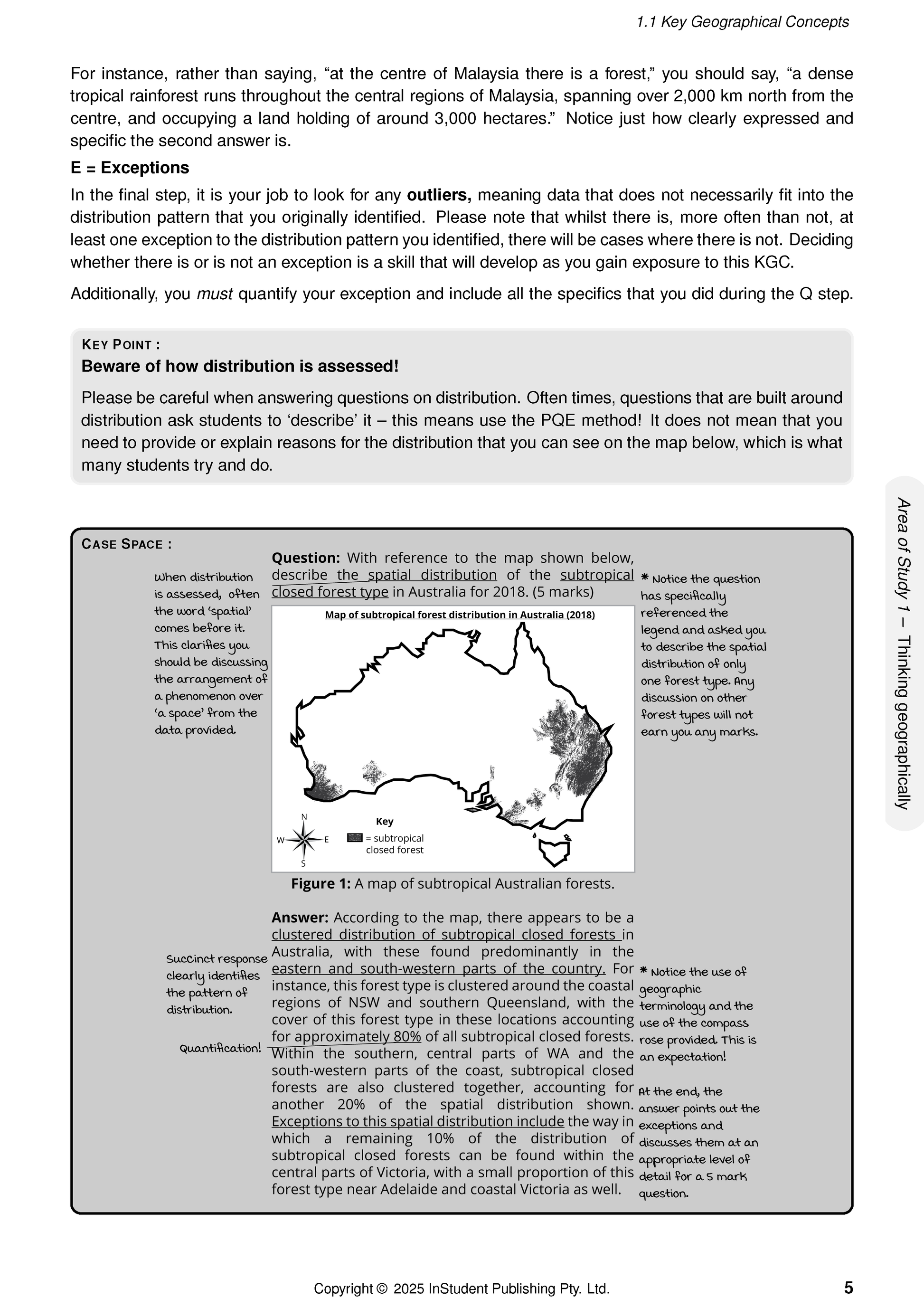 Geography Course Notes by ATAR Notes, displaying text, a map of Australian subtropical forests, and a compass rose.