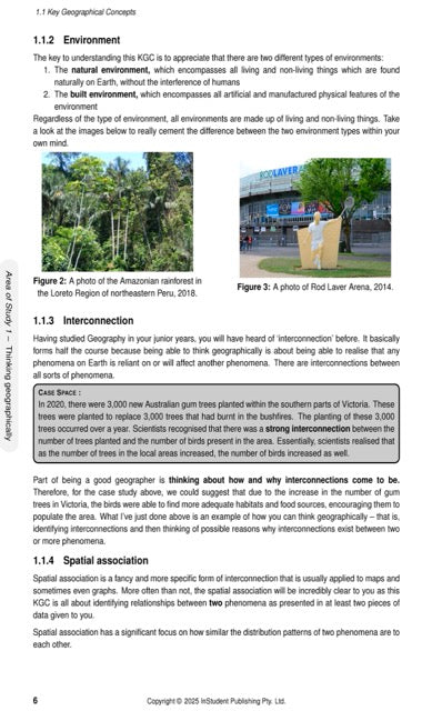 Course Notes by ATAR Notes, a page showing geographical concepts with text, headings, a grey box, and two small landscape images.