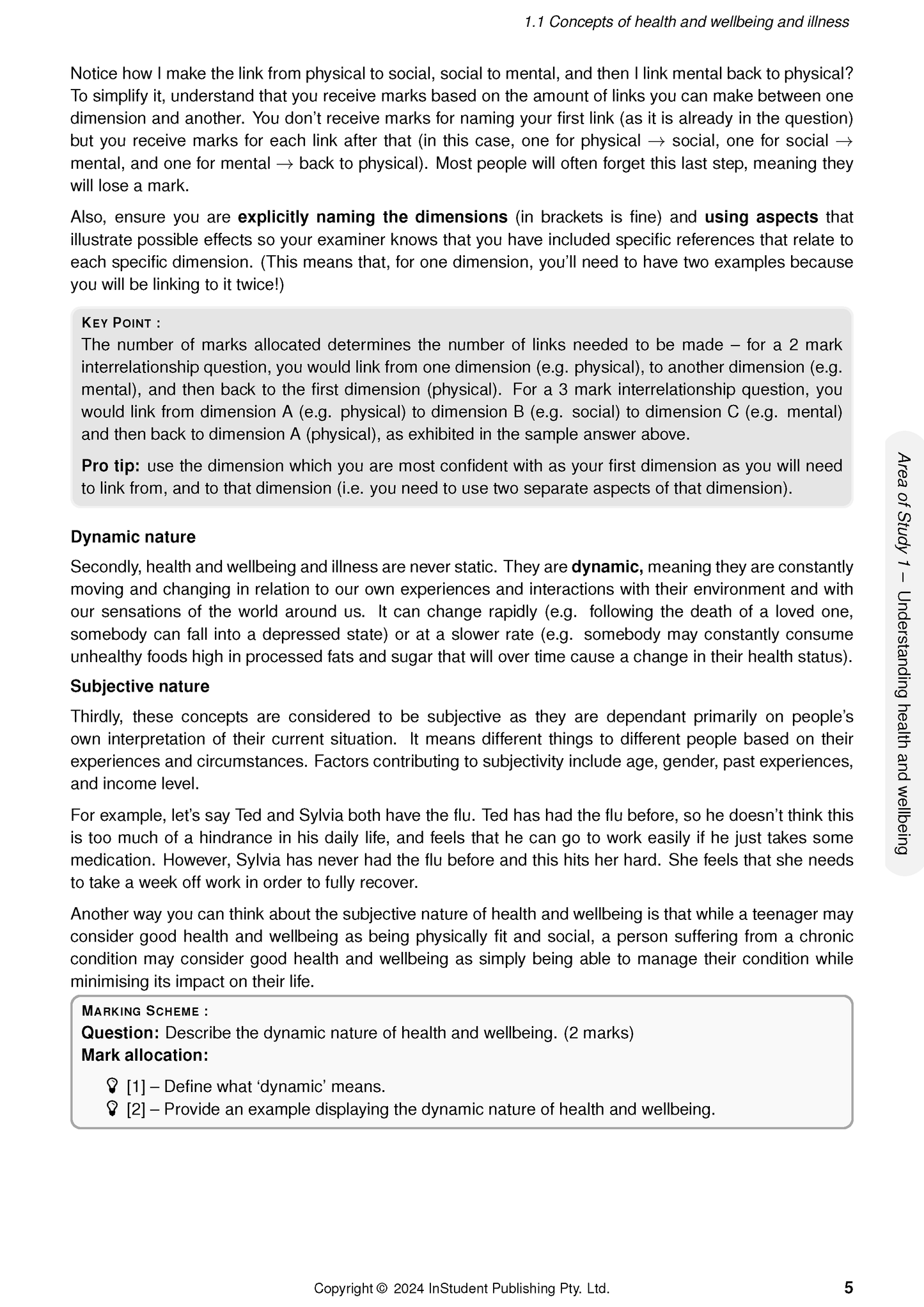 Course notes page by ATAR Notes, showing content on health concepts, dynamic and subjective nature, and a marking scheme.