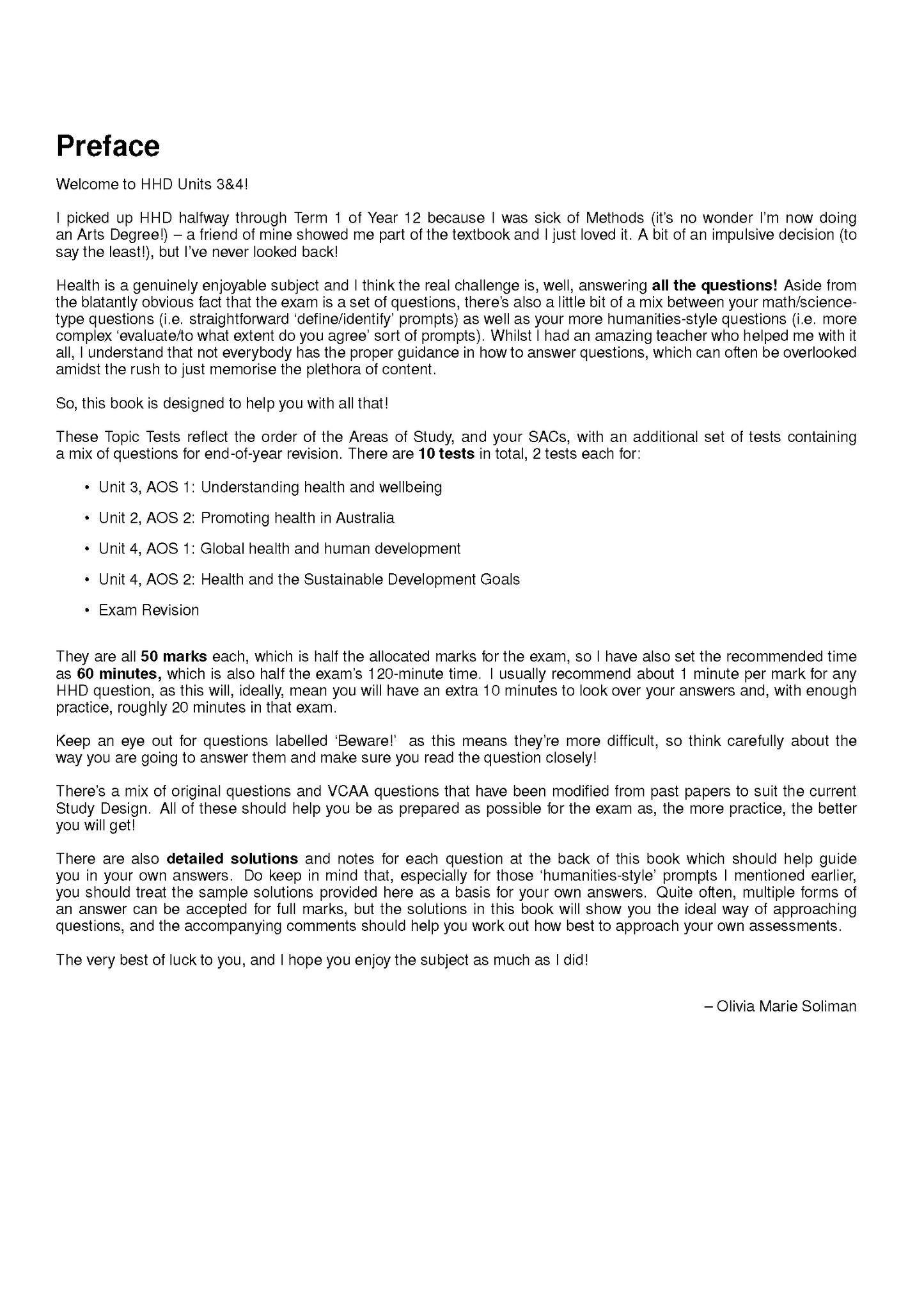 A white page from a Topic Tests book by ATAR Notes, displaying the "Preface" section with black text and bullet points.