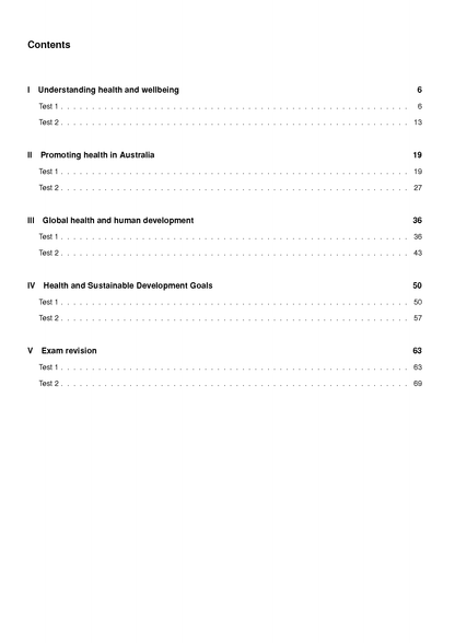 Printed Topic Tests by ATAR Notes, showing a table of contents with academic sections and page numbers.