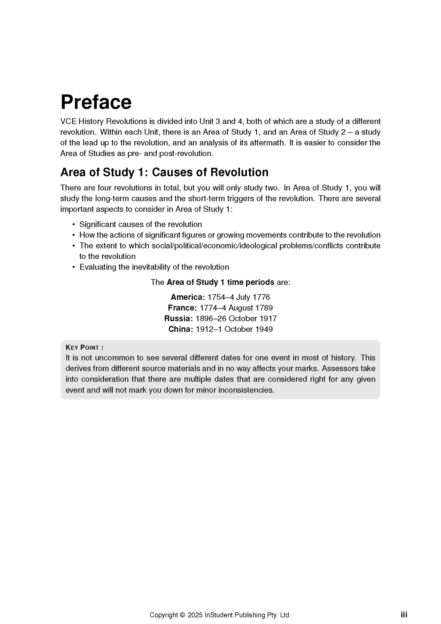 VCE History Revolutions 3&4 Complete Course Notes (2025-2026) by ATAR Notes, showing a preface page with course structure and revolution time periods.