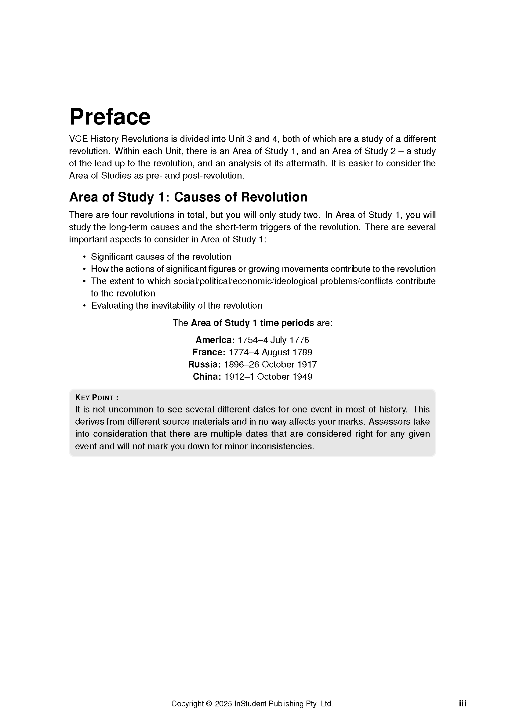 VCE History Revolutions 3&4 Complete Course Notes (2025-2026) by ATAR Notes, showing a preface page with course structure and revolution time periods.