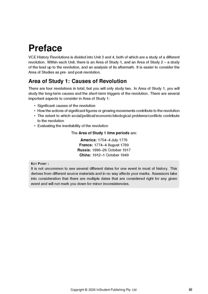 VCE History Revolutions 3&4 Complete Course Notes (2025-2026) by ATAR Notes, showing a preface page with course structure and revolution time periods.