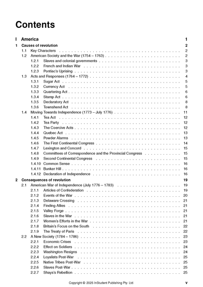 VCE History: Revolutions 3&4 Complete Course Notes (2025-2026) by ATAR Notes, displaying a table of contents with chapters and page numbers.