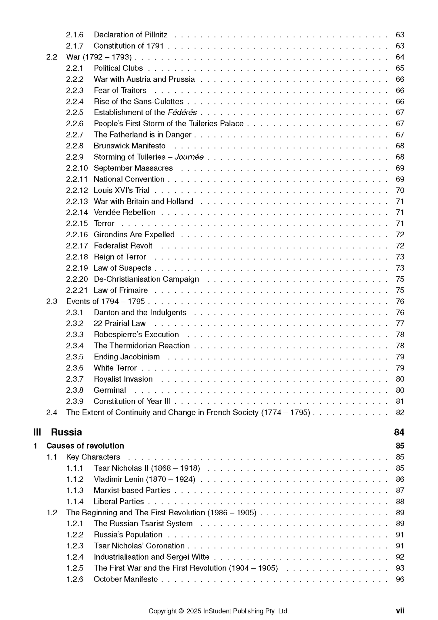 Course notes by ATAR Notes, displaying a table of contents with chapter headings and page numbers.