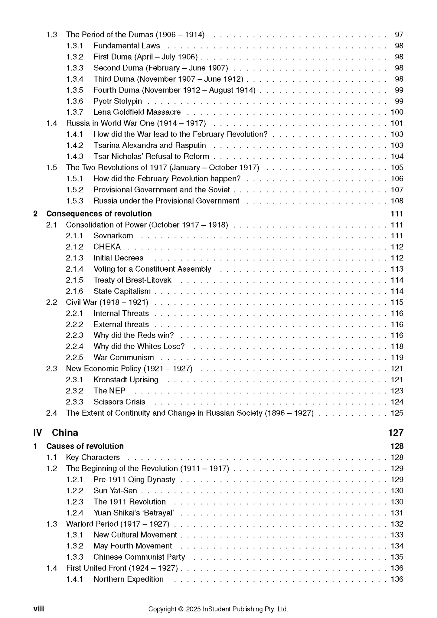 Course notes by ATAR Notes, showing a table of contents with historical sections and page numbers.