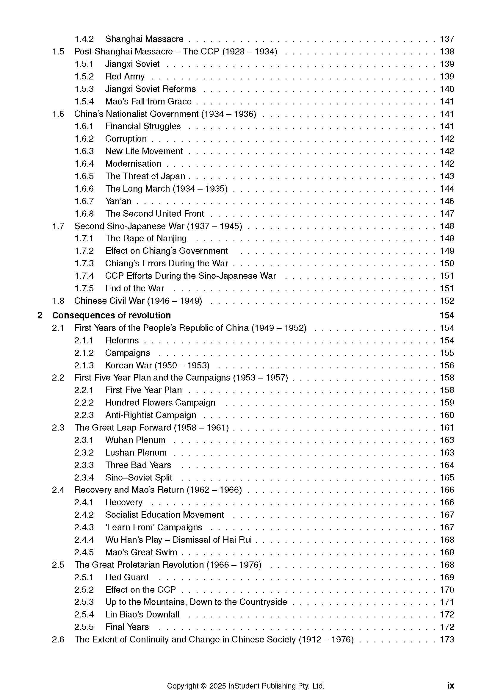 Complete Course Notes for VCE History Revolutions 3&4 by ATAR Notes, displaying a table of contents page with black text and page numbers.