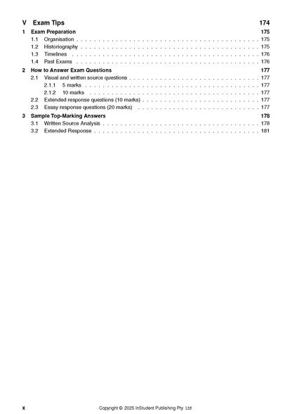 VCE History Revolutions Course Notes by ATAR Notes, displaying a table of contents page with sections like 'Exam Tips' and 'Sample Top-Marking Answers'.