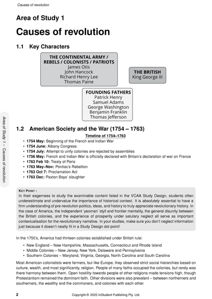VCE History Revolutions course notes by ATAR Notes, displaying text, timelines, and lists of key historical figures.