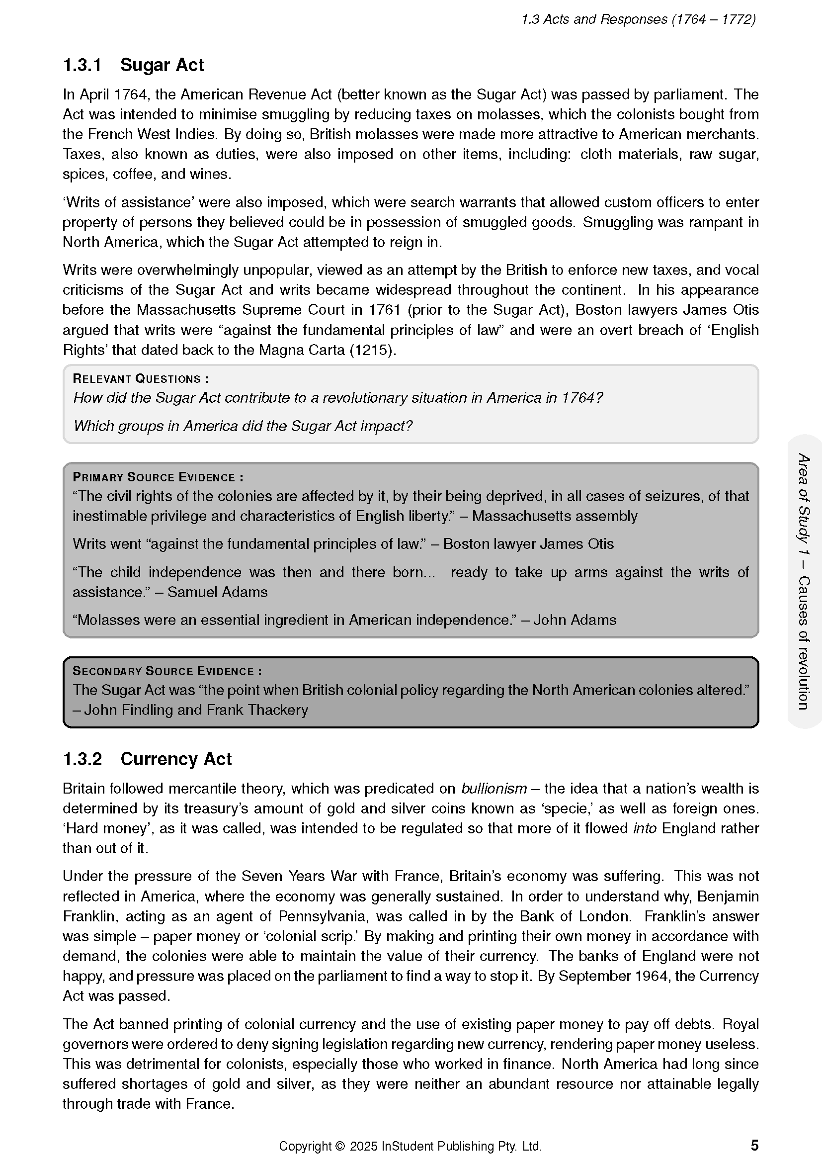 VCE History Revolutions course notes by ATAR Notes, showing a white page with black text, headings, and grey evidence boxes.