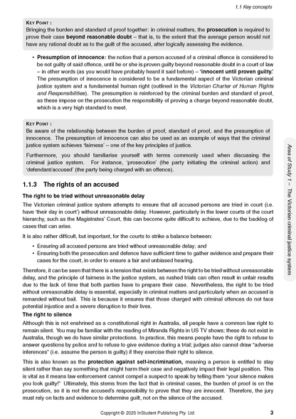 Legal Studies Course Notes by ATAR Notes, displaying a page with sections on key concepts and accused rights.
