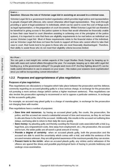 Printed course notes by ATAR Notes, a page detailing criminal justice principles and plea negotiations.