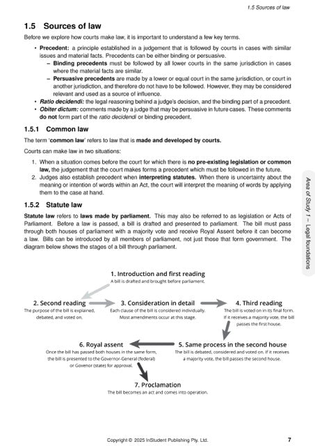 White page from course notes by ATAR Notes, showing legal concepts and a legislative flowchart.