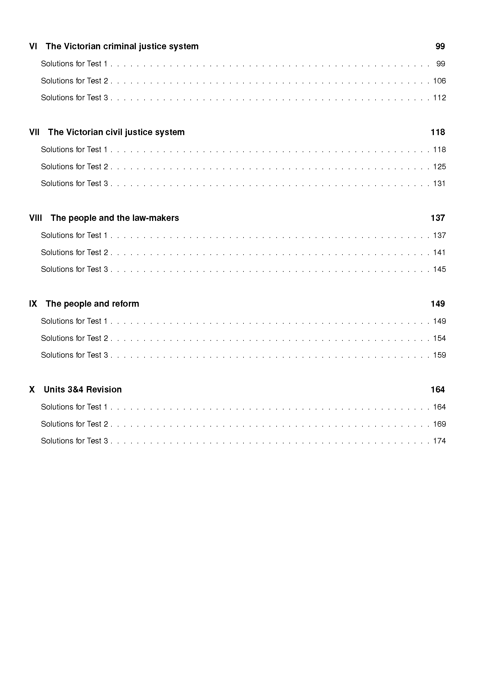 Table of contents page for Legal Studies Topic Tests by ATAR Notes, listing chapters on criminal justice and revision.
