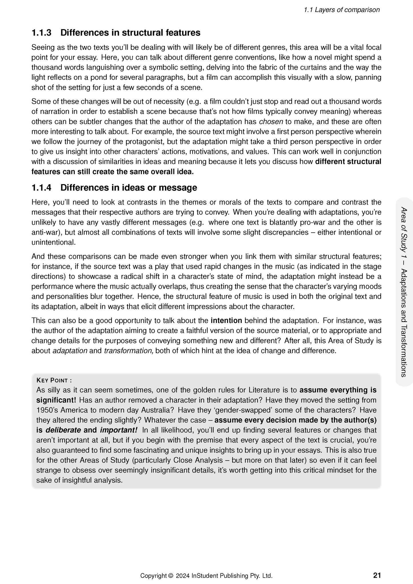 White course notes page by ATAR Notes, featuring sections on structural and conceptual differences, with a highlighted key point.