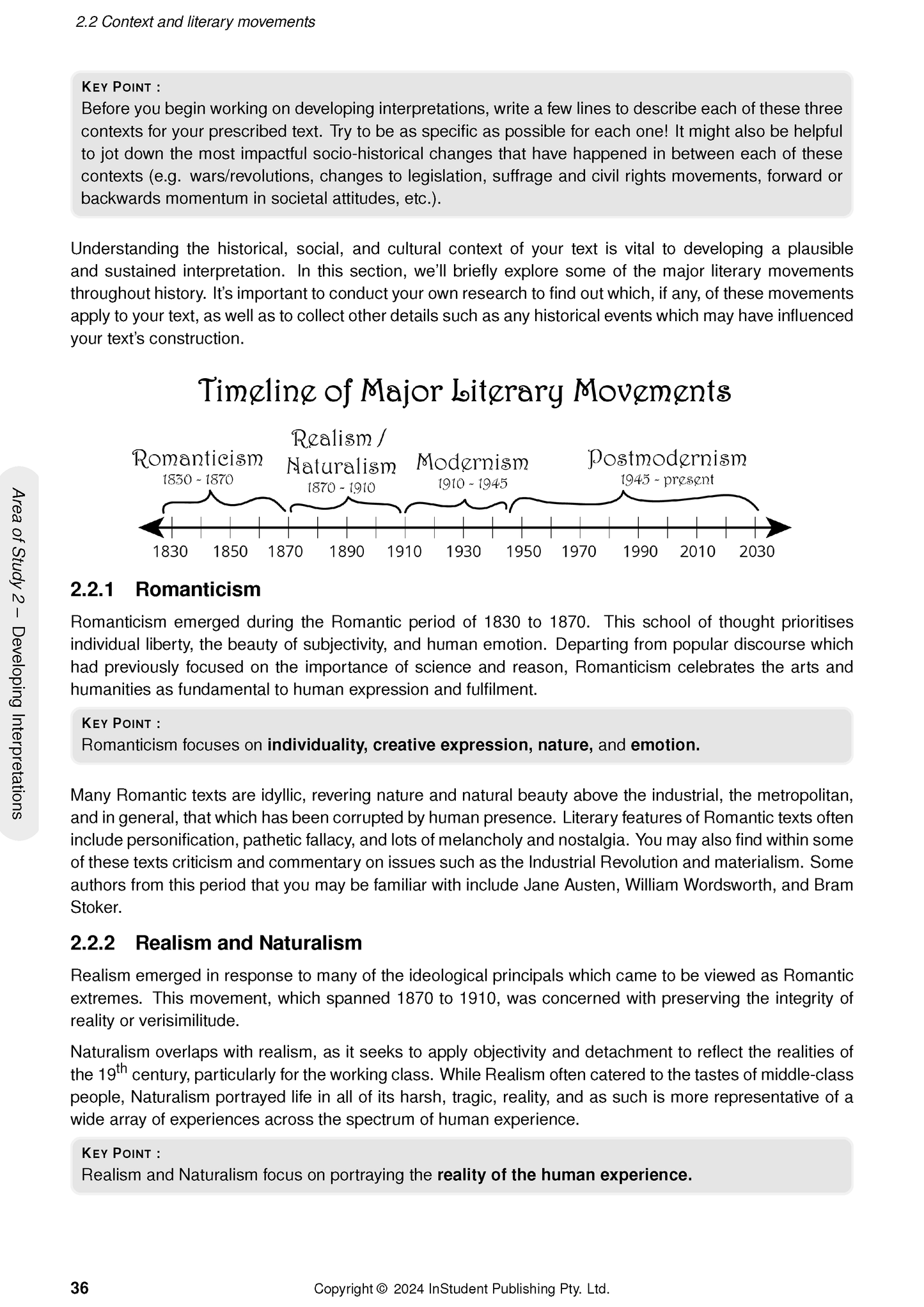 VCE Literature 3&4 Complete Course Notes by ATAR Notes, displaying a page on literary movements with a timeline.