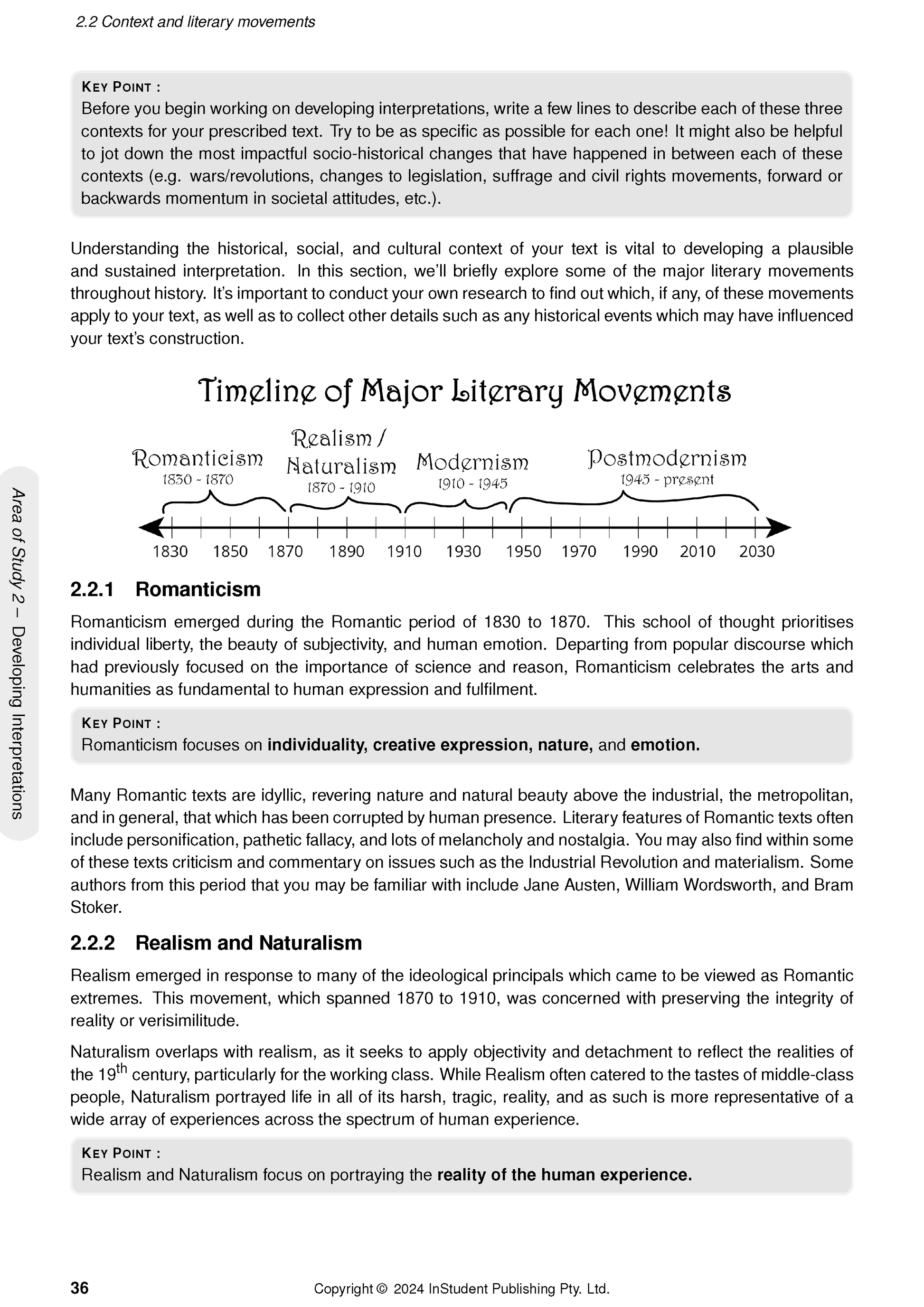 VCE Literature 3&4 Complete Course Notes by ATAR Notes, displaying a page on literary movements with a timeline.