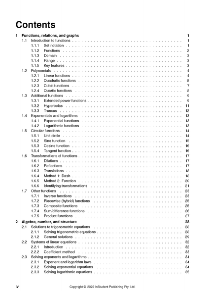 Maths Methods Course Notes by ATAR Notes, showing a detailed table of contents page with numbered sections.