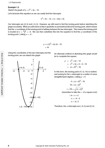 Course Notes page by ATAR Notes showing an example of polynomials, with a quadratic equation and its graph.