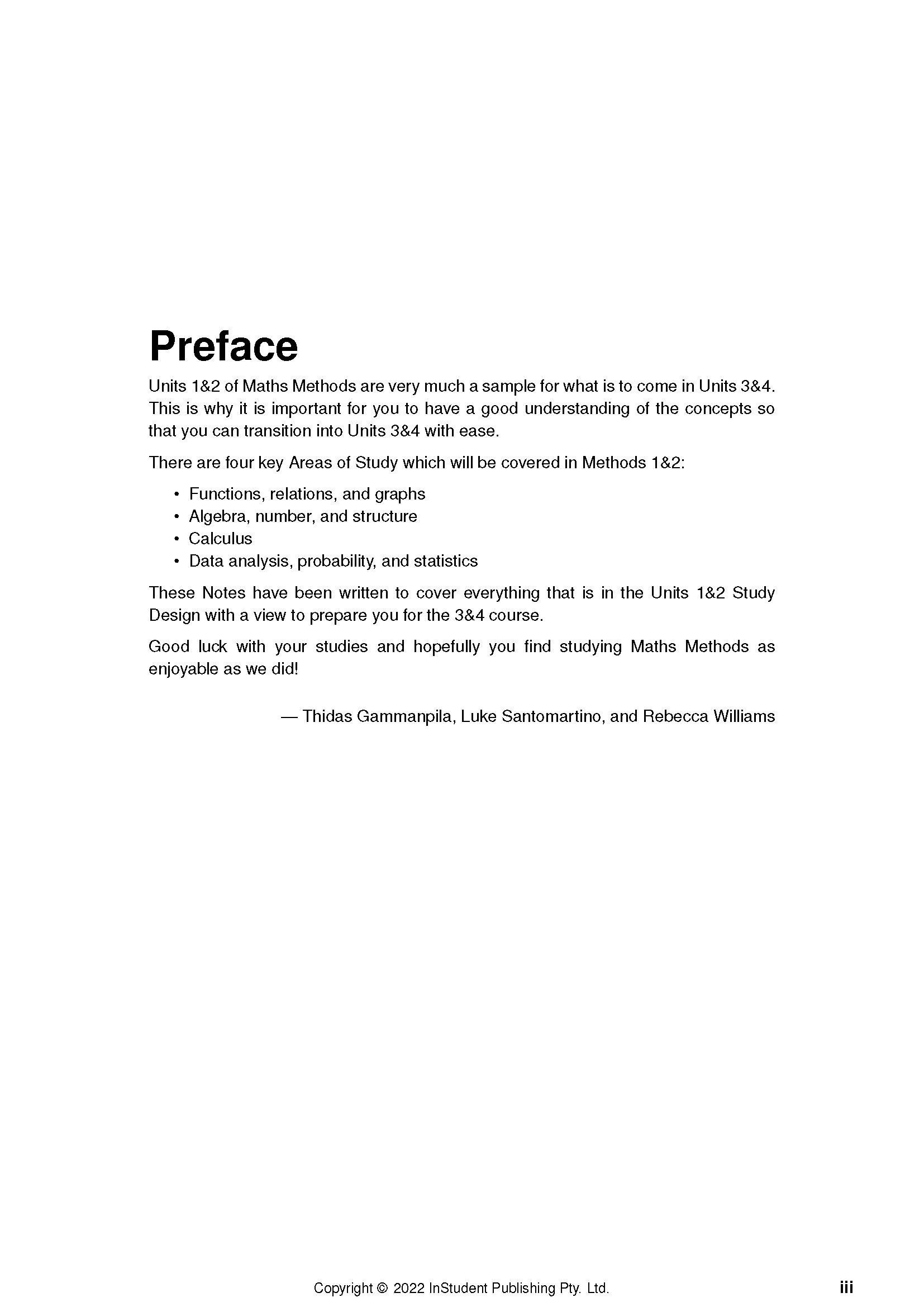 White course notes page by ATAR Notes displaying a "Preface" title, explanatory text, author names, and copyright information.