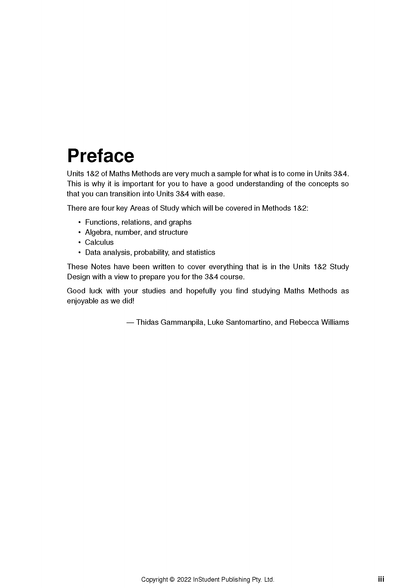 White course notes page by ATAR Notes displaying a "Preface" title, explanatory text, author names, and copyright information.