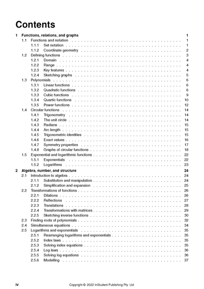 Course notes by ATAR Notes, displaying a detailed table of contents for VCE Maths Methods 1&2.