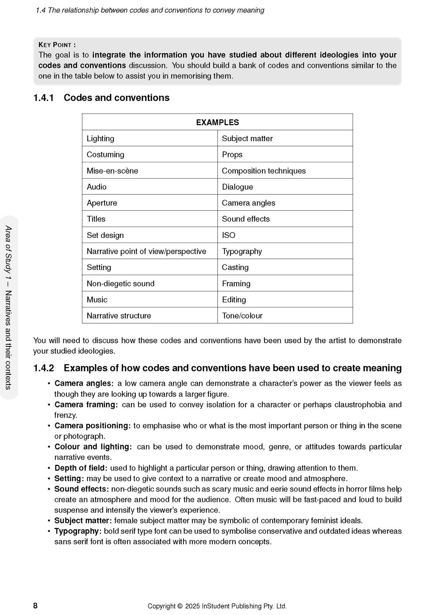 VCE Media 3&4 Complete Course Notes by ATAR Notes, displaying a page with detailed text on codes and conventions.