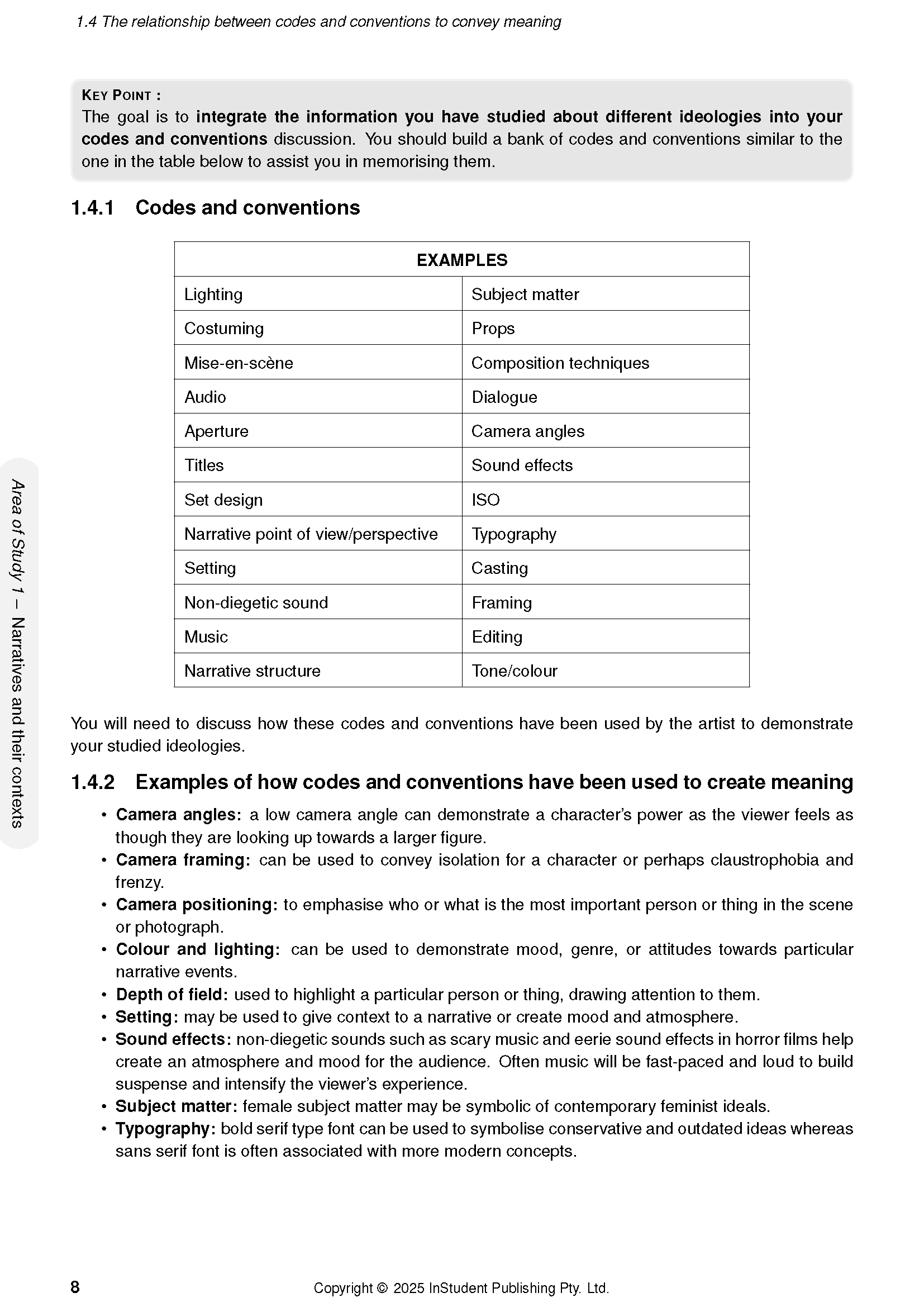 VCE Media 3&4 Complete Course Notes by ATAR Notes, displaying a page with detailed text on codes and conventions.